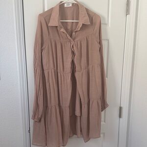 Blush-Brown Tiered Button-Front Dress Shirt